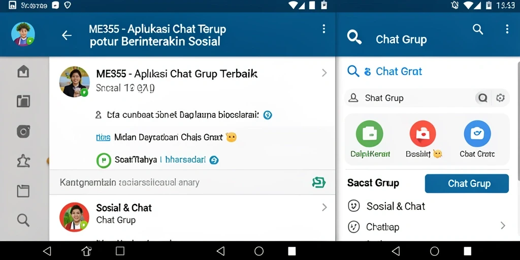 Tampilan antarmuka aplikasi ME355 dengan fungsi Chat Grup yang menarik.