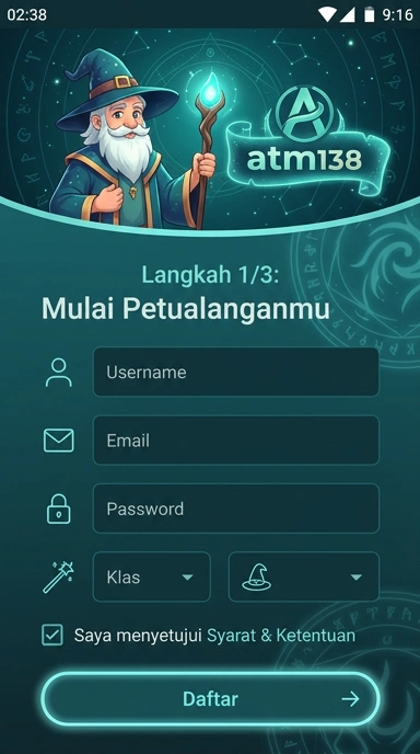 Tampilan halaman daftar atm138